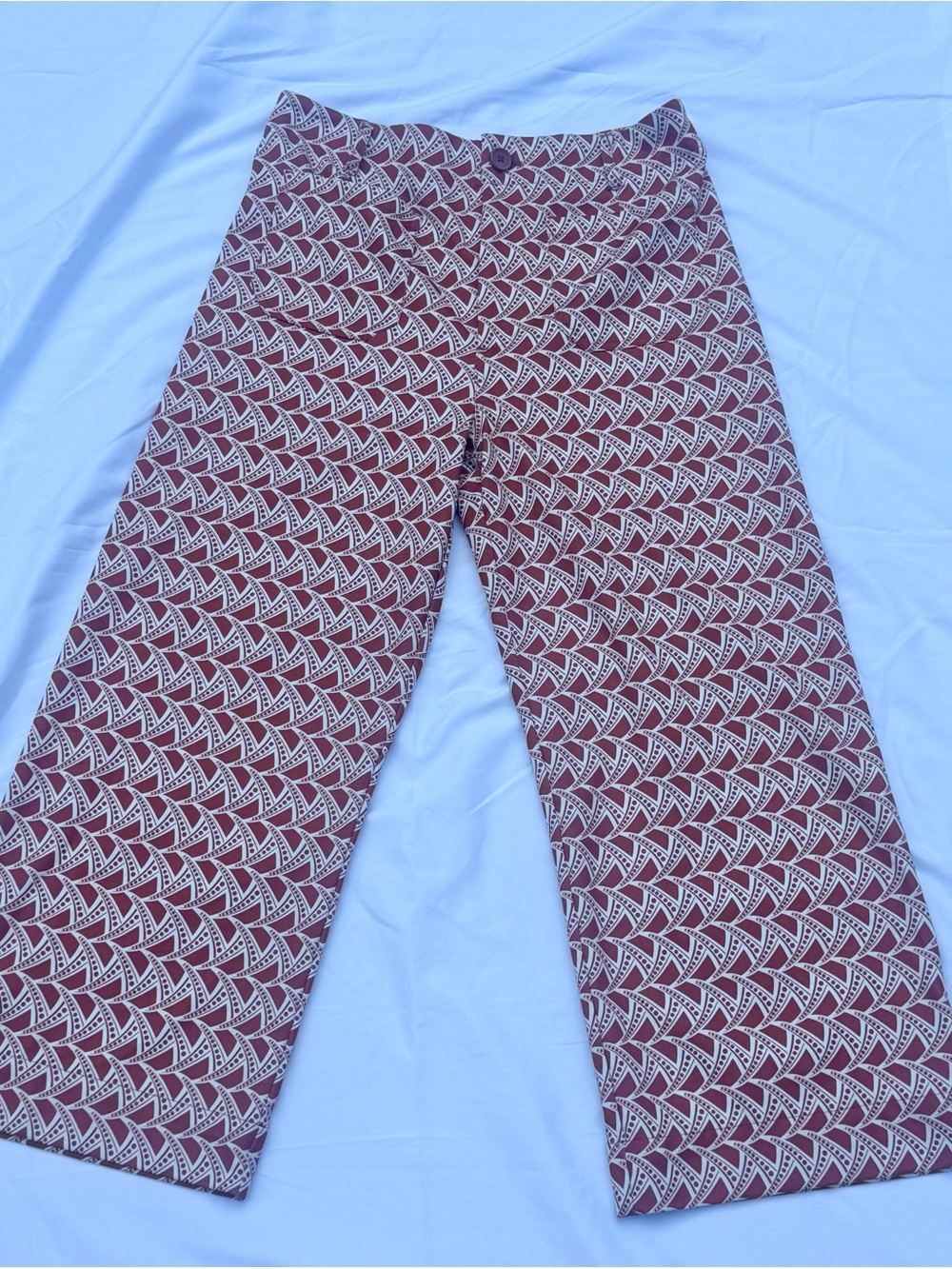 Jones New York Burgundy and Cream Geometric Wide-Leg Pants